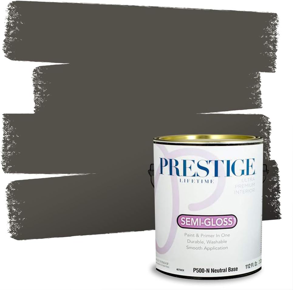 PRESTIGE Paints Interior Paint and Primer In One, 1-Gallon, Semi-Gloss, Comparable Match of Sherwin Williams* Urbane Bronze* SW7048-PCM Interior Semi-Gloss 1 Count (Pack of 1)