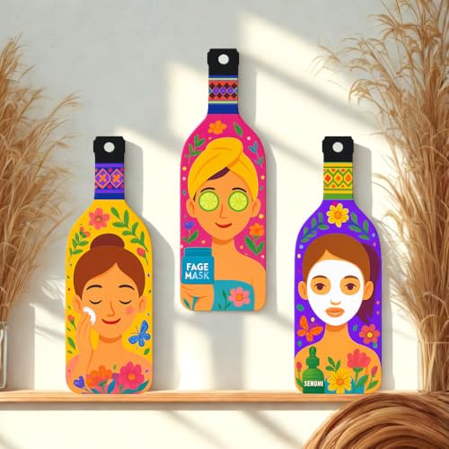 Image of GENXTRA Skin care women bottle Wooden Wall Hanging for Home Decor | Decoration Items for Home | Art Item for Office | Decorative Mdf Wall Hanging (BH3-01)