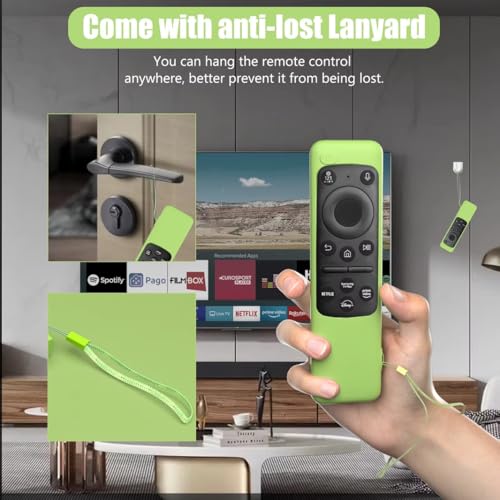 Image of Silicone TV Remote Cover Compatible with Samsung Smart TV Remote 2023 BN59-01432G BN59-01432A (Samsung Smart TV 2023 Model Solar Remote Cover - Style 3, Luminiscent Green)