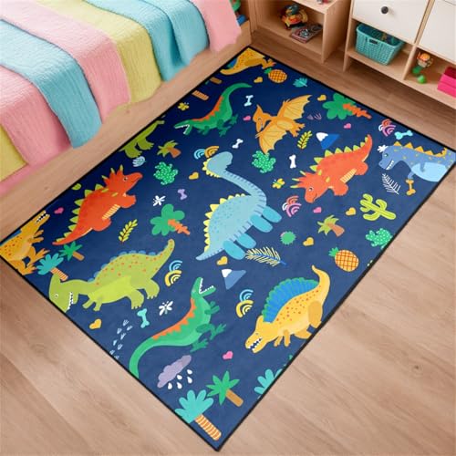 Cartoon Dinosaur Area Rugs for Kids Boys 3D Printed Carpet for Boys Bedroom Home Decor Large Dinosaur Play Rugs, Crystal Polyester Dinosaurs Carpet Rug Mat, 3'×5'