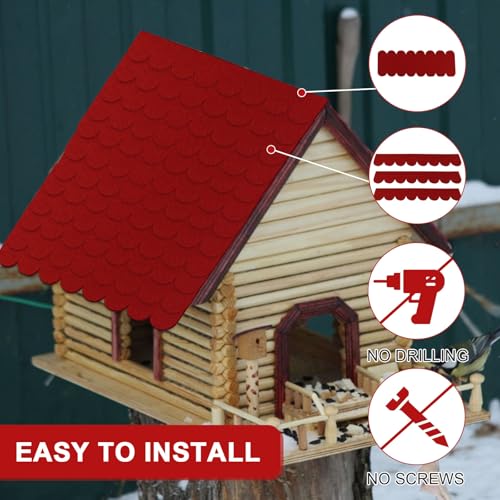 Dachpappe für Vogelhaus Wasserdicht Dachschindeln Selbstklebend Mini Dachschindeln 32stk Dachpappe für Nistkastendach Nistkasten Kaninchenstall Insektenhotel Gartenhaus Briefkastendächer (Rot)