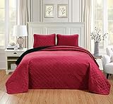 GrandLinen 3-Piece Solid Velvet Quilt Set Oversize (115' X 95') Bedspread Coverlet King Size...