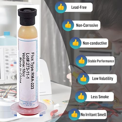 Image of Geek Lab Solder Flux Paste, Amtech RMA-223 PCB PGA BGA SMD Soldering Flux Paste, 10CC Convenient Syringe Tube. Portable Welding Flux for Phone BGA IC Chips Repair & Also For Electronics Assembly 5U