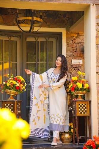 Image of ANNI Designer Kurta Sets for Women Viscose Blend Printed | Kurta Pant Dupatta Set | Straight Kurti Set for Women | Sweetheart Neck Full Sleeve Ethnic Suit | Designer Indian Kurti Outfit with Pants
