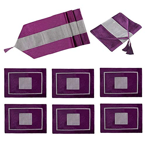 Lot de 7 chemins de table en velours avec strass Violet 210,8 cm