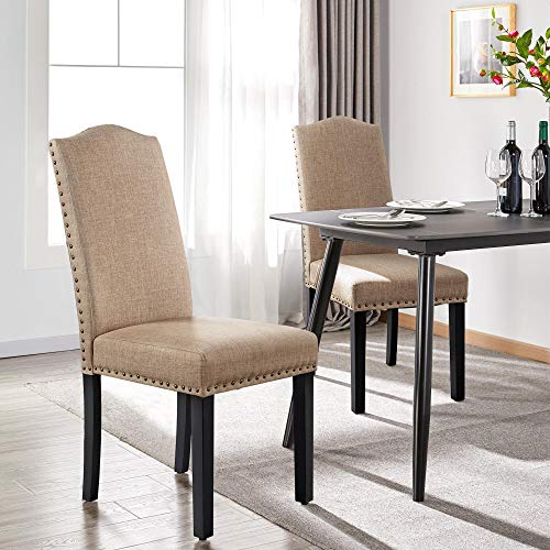 Yaheetech Dining Chairs Dining Room Chairs Living Room Chairs With Rubber Wood Legs And Non-Woven Fabric, Wedding, Hotel, Restaurants, Kitchen, Hall, Side Chairs With Nailhead Trim, Set Of 2, Khaki #TOP1