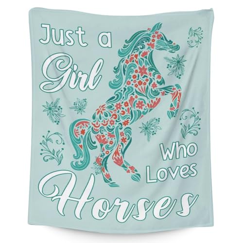 Mercuryelf Horse Blanket Gift - 60x80 Inches Trendy Throw Blankets for Girls - Mint Green Soft, Fuzzy & Warm Throws for Bed, Couch