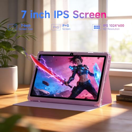Image of YQSAVIOR 7 inch Tablet | Android 14 | Tablet with Protective Case | 8GB+32GB+2TB Expand | Eye-Friendly Screen | Dual Camera | 2.4G+5G WiFi | Widevine L1 | Educational | Games | Pink