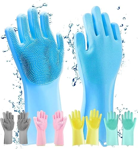 Image of CARTBLISS Premium Silicone Rubber Hand Gloves for Kitchen Dishwashing, Cleaning, Washing Dishes, Women Cooking, Gardening Work & Bathroom – Waterproof Household Gloves (MULTI COLOUR 1 PAIR)