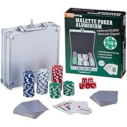 Maletin Poker Las Vegas Relaxdays Maletín Póker, 100 Fichas de Póquer sin Valor, 2 Barajas de Cartas, 5 Dados, Pin Crupier, con Cierre, Plateado, 60% Aluminio 30% plástico 10% Fieltro, 23 x 20,5 x 6,5 cm