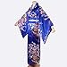 Women's Kimono Costume Adult Japanese Geisha Yukata Sweet Floral Patten Gown Blossom Satin Bathrobe Sleepwear with OBI Belt (30-Long Royal Blue)