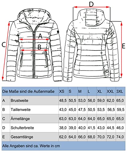 MARIKOO Damen Übergangsjacke leichte Steppjacke kurz mit Kapuze Lucy Taupe Gr. 3XL