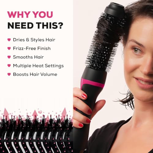 Image of One Step Hair Dryer & Curler Hot Air Brush, 110 Watt Styling Tool, Dries Styles Smooths Hair, Frizz-Free Finish, Boosts Hair Volume, Multiple Heat Settings for Wom