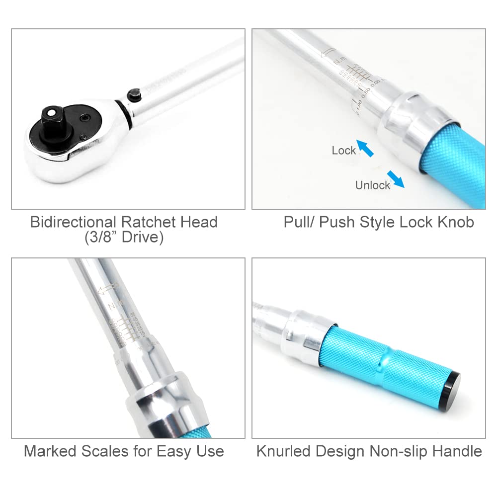 Ejoyous Kit de Llave Dinamométrica con Accionamiento de 3, 8 Pulgadas, Llave Dinamométrica de Trinquete de Acero Al Cromo Vanadio de 5 a 60 Nm con Juego de Vasos Magnéticos para Bujía para Mecánicos