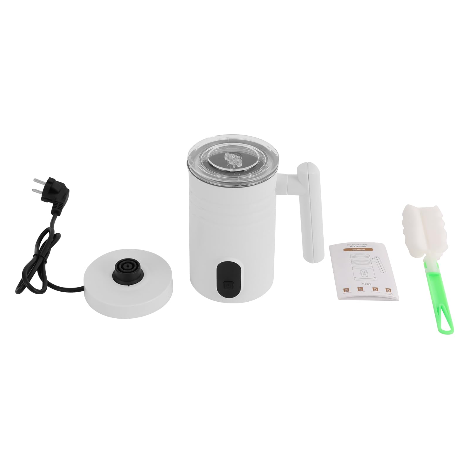 Elektryczny spieniacz do mleka, 350 ml, 4 w 1, do ciepłej i zimnej pianki mlecznej, automatyczne wyłączanie, spieniacz do latte macchiato, cappuccino (biały)