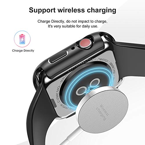 Image of HANKN 2 Pack Hard Plated Case for Apple Watch Series 11 10 42mm Tempered Glass Screen Protector Case, Full Coverage Shockproof Iwatch High Sensitivity Touch Scratch Resistant Bumper (Black+Black, 42