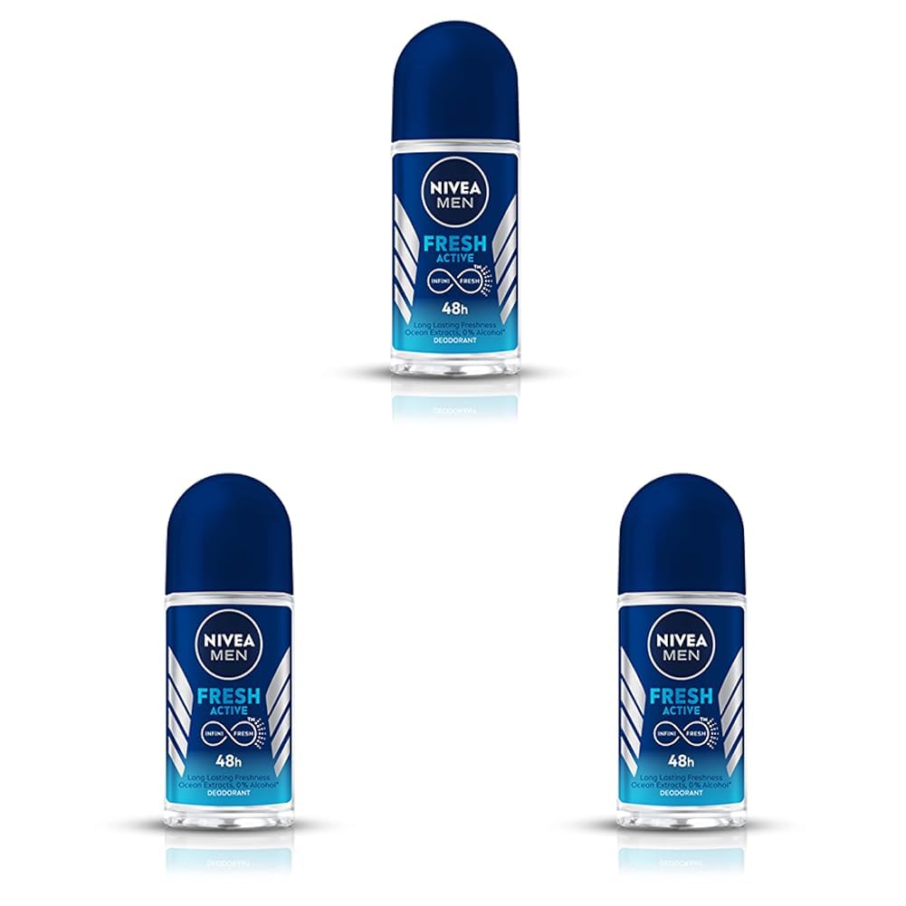 NIVEA MEN Fresh Active 50ml Deo Roll On | With Fresh Ocean Extracts| 72 H Freshness| 0% Alcohol | Dermatologically Approved & Paraben Free Formula (Pack of 3)-picture-26