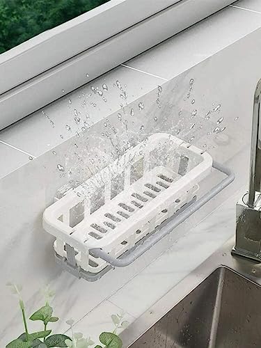 Image of Two Tone Hanging Drain Rack | Retractable Storage Rack | Sponge Drain Tray | Kitchen /Bathroom Sink Tray with Drying Basket | Kitchen Storage Organizer Multicolor Pack of 1