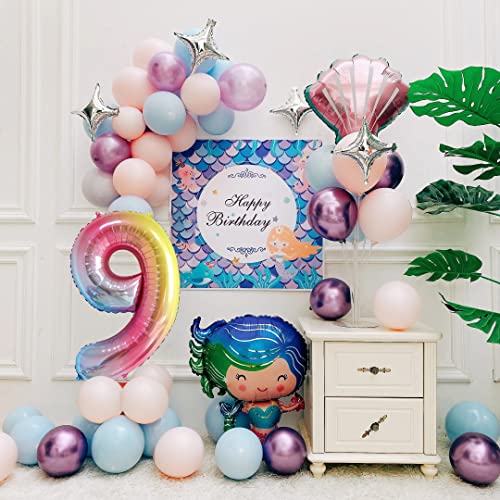 Image of 40 Inch Rainbow Gradient 9 Balloon for 9th Birthday Decorations