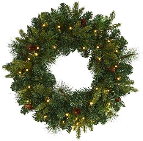 Nearly Natural 24 in Mixed Pine Artificial Christmas Wreath with ...
