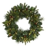 Nearly Natural 24in. Mixed Pine Artificial Christmas Wreath with 35 Clear LED Lights and Pinecones