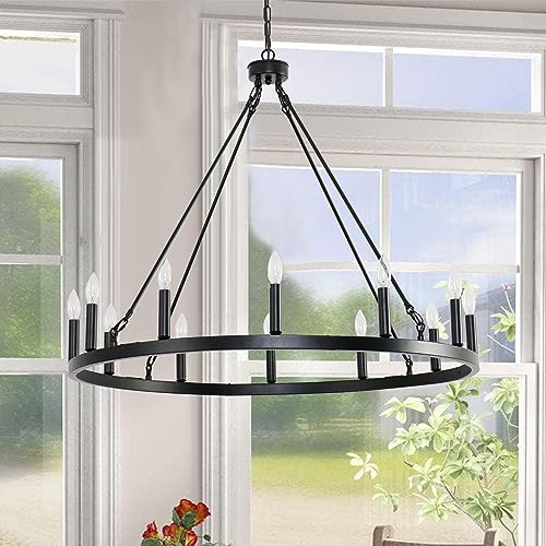 Chandelier de la ferme rond noir 48'' à 24 lumières pour plafond haut