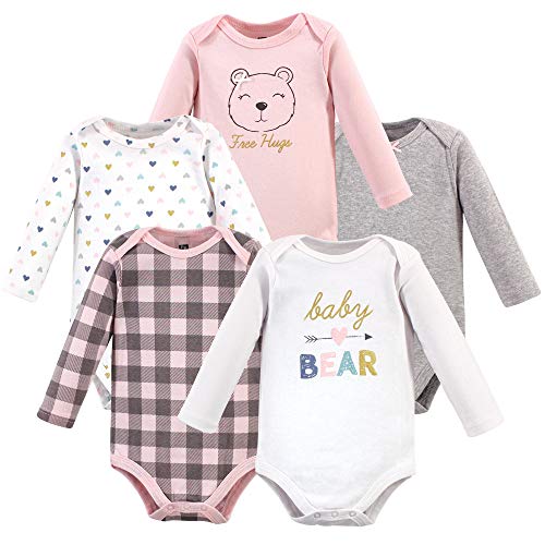 Hudson Baby Body unissex de algodão e manga comprida, Girl Baby Bear, 3-6 Months