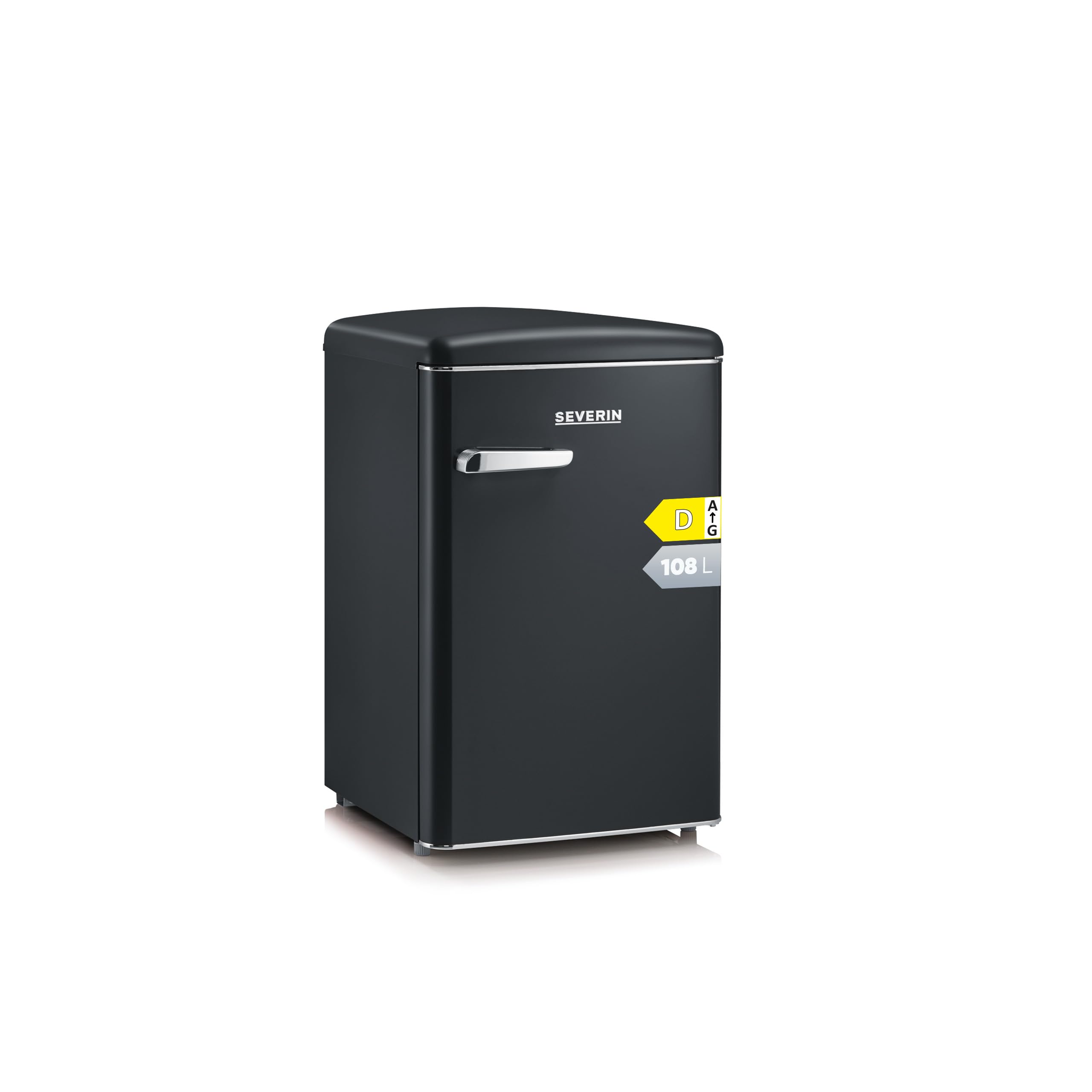 SEVERIN Retro-Tischkühlschrank, inkl. platzsparender Kühloption, 2 x höhenverstellbare Abstellflächen, integriertes Gefrierfach, extrem leise - 37 dB, 108 L Nutzinhalt, mattschwarz, RKS 8832