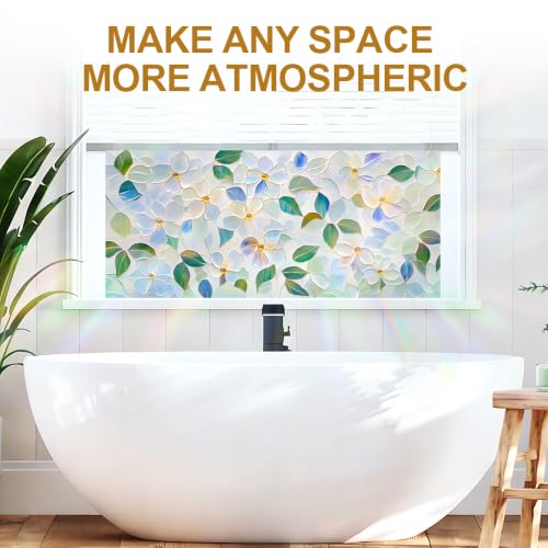 Image of Window Privacy Film Stained Glass Floral White, 39.37x17.32 in