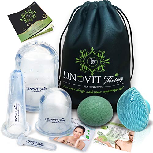 Silicone Cupping Therapy Sets - Facial Cupping Set with Konjac Sponge, Anti Cellulite