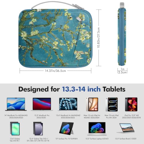Image of MoKo 13-14 Inch Laptop Sleeve Bag Padded Protective Carry Case with Handle | Fits Mac Neo 13-inch A18 Pro, Mac Pro 14-inch M5 /M4 /M3 /M2 /M1 and Mac Air 13-inch M5 /M4 /M3 /M2 /M1, Apricot Flower