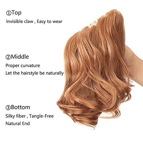 Cybelleza Clip in Ponytail Extension 12 Inch Claw on Short Cute Pony Tails Hairpieces Synthetic Fake Ponytail Curly Ponytail Natural Wavy Hairpiece for Women - Image 4