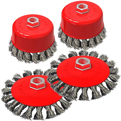 BLOSTM Lot de 4 brosses métalliques à nœud torsadé pour nettoyage de soudure, s'adapte à n'importe quelle meuleuse d'angle de 115mm avec filetage M14, tailles de brosse de 75mm et plat de 100mm Cover