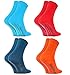 Rainbow Socks - Damen Herren Bunte Baumwolle Antirutsch Socken ABS - 4 Paar - Blau Rot Jeans Orange - Größen 42-43