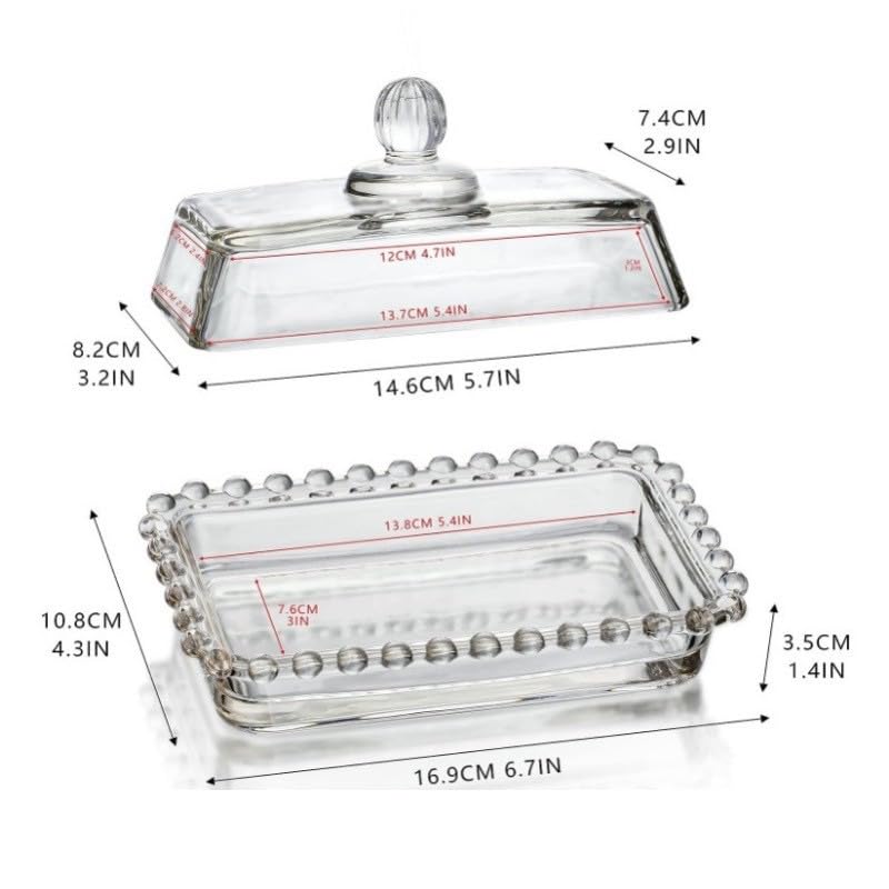 PEPAXON Glass Butter Dish with Lid Clear Crystal Butter Serving Tray Butter Container (Round Handle), Transparent, 16.9x10.8x10cm - Image 2