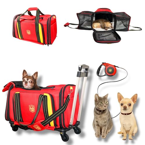 MY LEGACY Expandable Pet Carrier with Wheels & Matching Leash Airline Compliant Cat & Small Dog Carrier Fits Under Most Airplane Seats for In-Cabin Travel Soft-Sided Collapsible Pets Up to 18 lbs