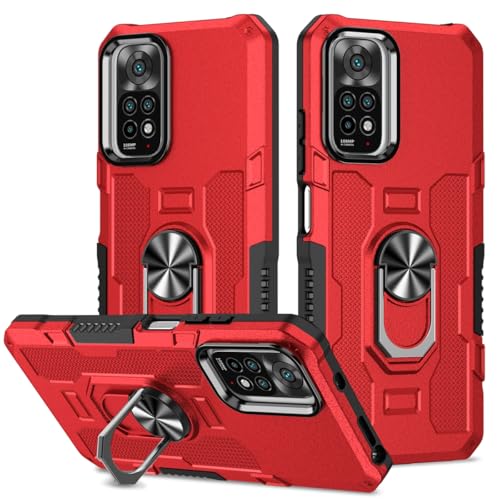 Sidande Case for Redmi Note 11 4G/Redmi Note 11S/Redmi Note 12S Case, Heavy Duty Kickstand Holder Built-in Magnetic Car Mount Shockproof Camera Protective Phone Cover for Xiaomi Redmi Note 11S Red
