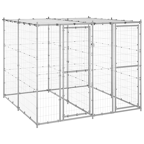 Dog Kennel Silver Galvanized Steel 52.0 sq ft Durable, Dog Kennels & Runs, 3082271