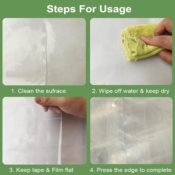 Farm Plastic Supply - Greenhouse Film Repair Tape, Reinforced 6 mil Greenhouse Cover Plastic Sheeting Tape, Clear Green House Covering Patch Repair Kit for Seaming and Sealing (4" x 100')