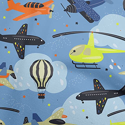 Premium Light Blue Cotton Cambric Fabric with Airplane Print for Kids' Sewing Projects - Soft, Versatile Material Sold by the Yard