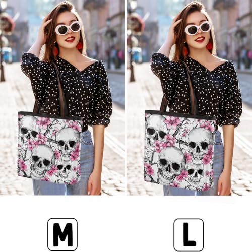 Sac fourre-tout en polyester résistant imprimé tête de mort grand format zippé
