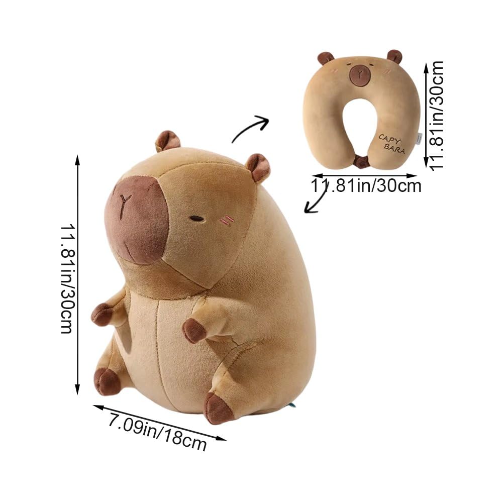 Capybara podróżna poduszka podpierająca kark 2 w 1, urocza, miękka poduszka w kształcie litery U, z motywem kreskówki, idealna na krzesła biurowe, wycieczki i krótką drzemkę w domu