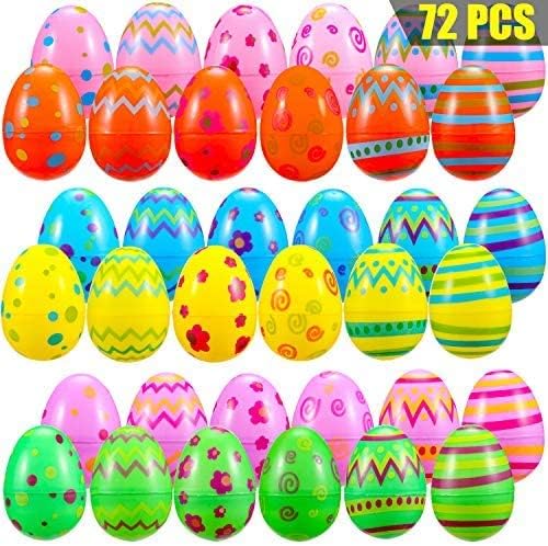 YEAHBEER 72 Pcs Bright Plastic Easter Eggs-Assorted Prints and Colors, Easter Hunt,Easter Theme Party Favor, Basket Stuffers Fillers (72 Piece)