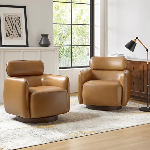 HULALA HOME Genuine Leather Swivel Chairs Set of 2 with