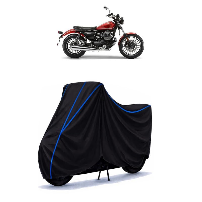 Image of V9 Roamer Bike Cover Water Resistant Universal Motorcycle Rain | Heavy Duty UV Protection, Dust, Scratch Indoor Outdoor All Weather with Black Blue Piping Elastic