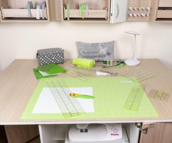 SEMPLIX Zestaw mat do cięcia – podkładka do cięcia 90 x 60 cm (A1), nóż rolkowy maxi, linijka patchworkowa + marker wodny (jasnozielony/zielony)