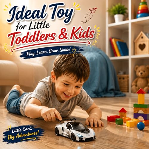 Image of GRAPHENE 1:32 Scale Metal Diecast Pull Back Sports Toy Car High Speed Premium Realistic Model Car Friction Powered Miniature Racing Openable Doors Light Sound Best Gift Boys Girls for 2+(White)
