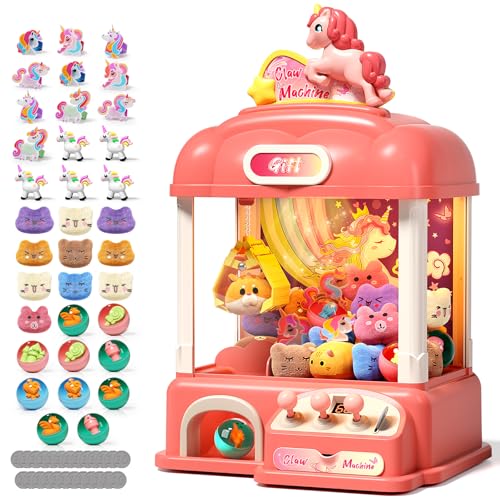 AIQI 60 PCS Large Unicorn Kids Claw Machine, Vending Claw Machine with Lights Sound, Candy and Prize Electronic Dispenser Game Toys for Kids, Claw Machine Toys for 3 4 5 6 7 8 Years Old Girls
