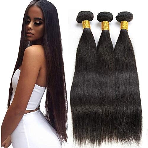 Straight Human Hair Bundles 14 16 18 inches 3 Bundles Unprocessed Virgin Brazilian Hair Bundles Weave Hair Human Bundles for Black Woman
