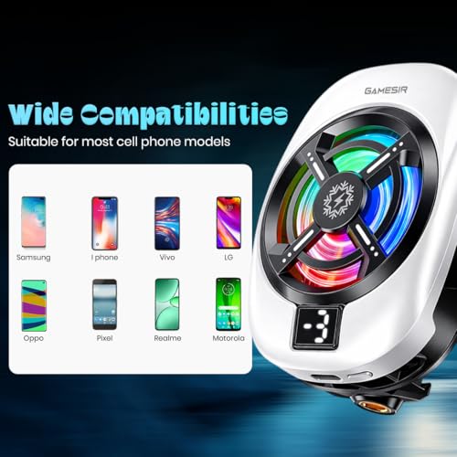 Image of GameSir Phone Cooler for Gaming, Semiconductor Cooling Chip, 5000 RPM 7-Blade Fan, 3-Level Cooling, RGB Light, Type-C Powered, LED Display, Clamp Mount Mobile Cooling Fan for Android & IOS-(White)